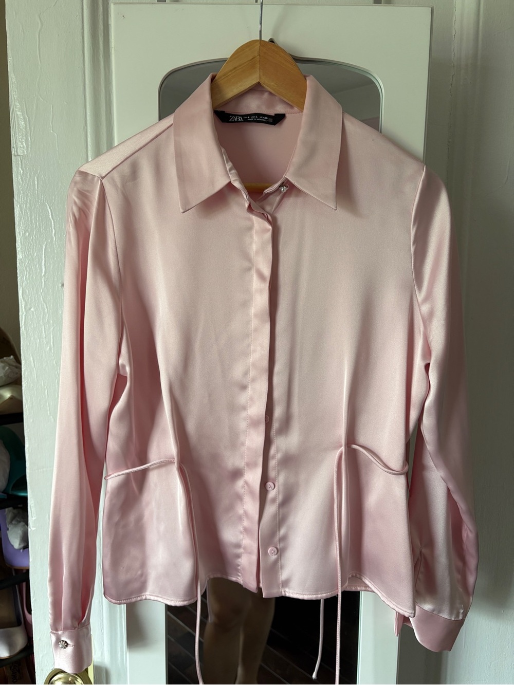 ZARA Pink silky blouse size medium
